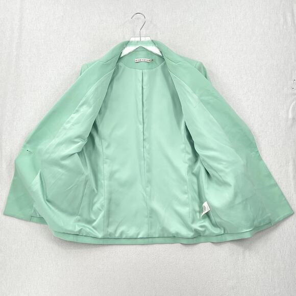 ALICE AND OLIVIA Denny Notch Collar Roll Cuff Blazer Womens Small Mint Green - Picture 11 of 16